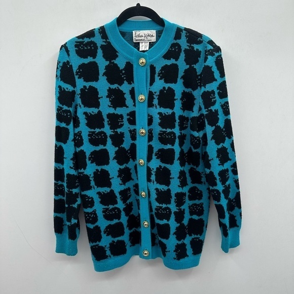 Aethur Kohler Vintage blue-black vintage gold button woman grandma cardigan. 10 - Picture 1 of 6